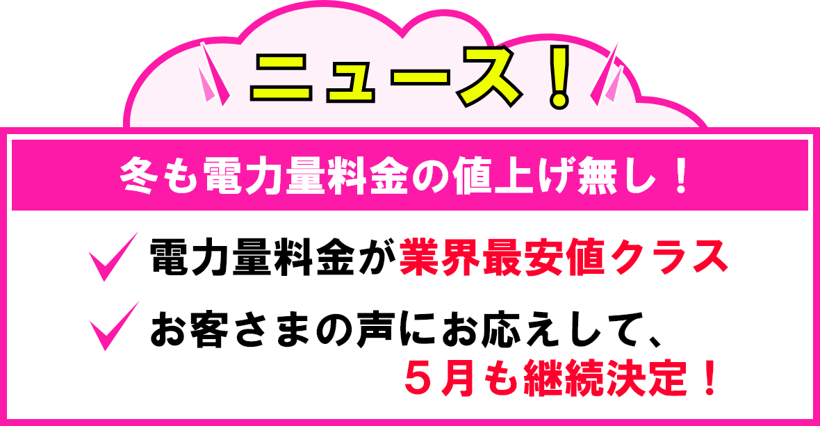 冬も電力量料金の値上げ無し！